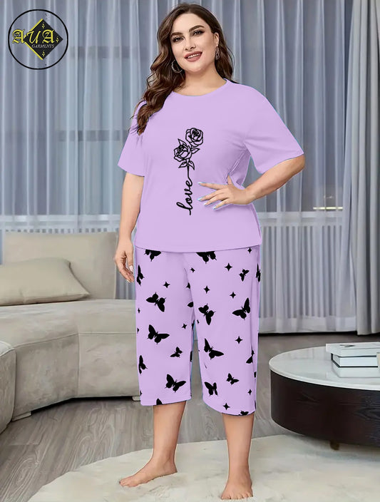 purple rose Love Printed Half-Sleeved Vest For Leisure Home Wear Female Sleepwear Night Dress By Aua garments