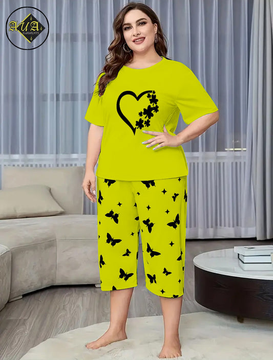 LIGHT GREEN WOMEN HEART Printed Half-Sleeved Vest For Leisure Home Wear Female Sleepwear Night Dress By Aua garments