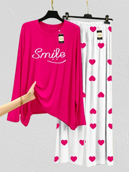 Dark Pink Smile  Mini Heart Printed Trouser (001)