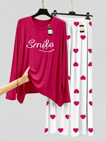 Maroon Smile  Mini Heart Printed Trouser (001)