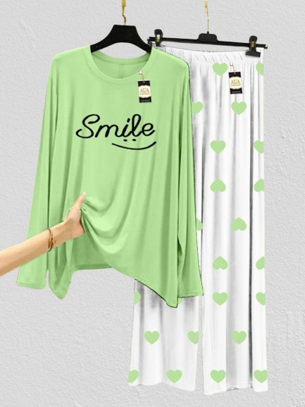 Green  Smile Mini Heart Printed Trouser (001)