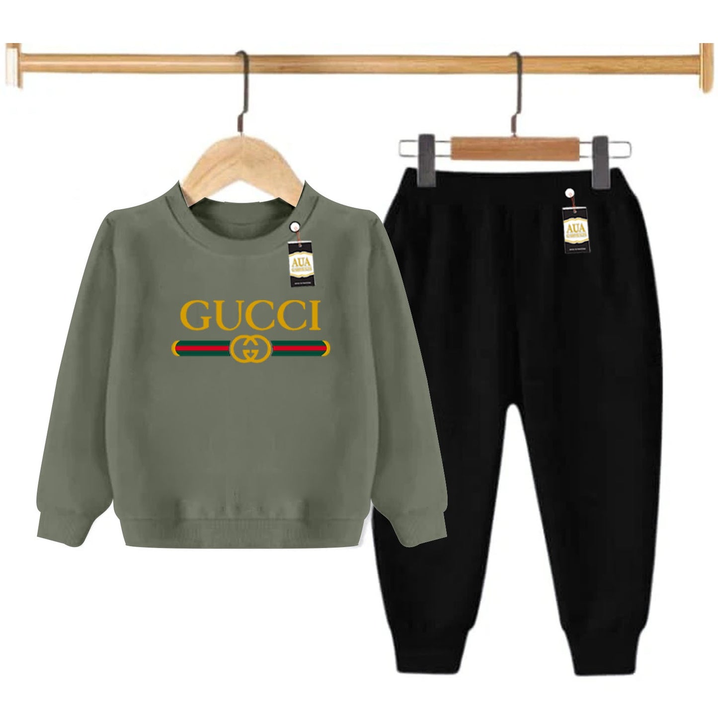Dark Grey and Black (Gucci) Printed Kids Tracksuit for Winter By Aua Garments