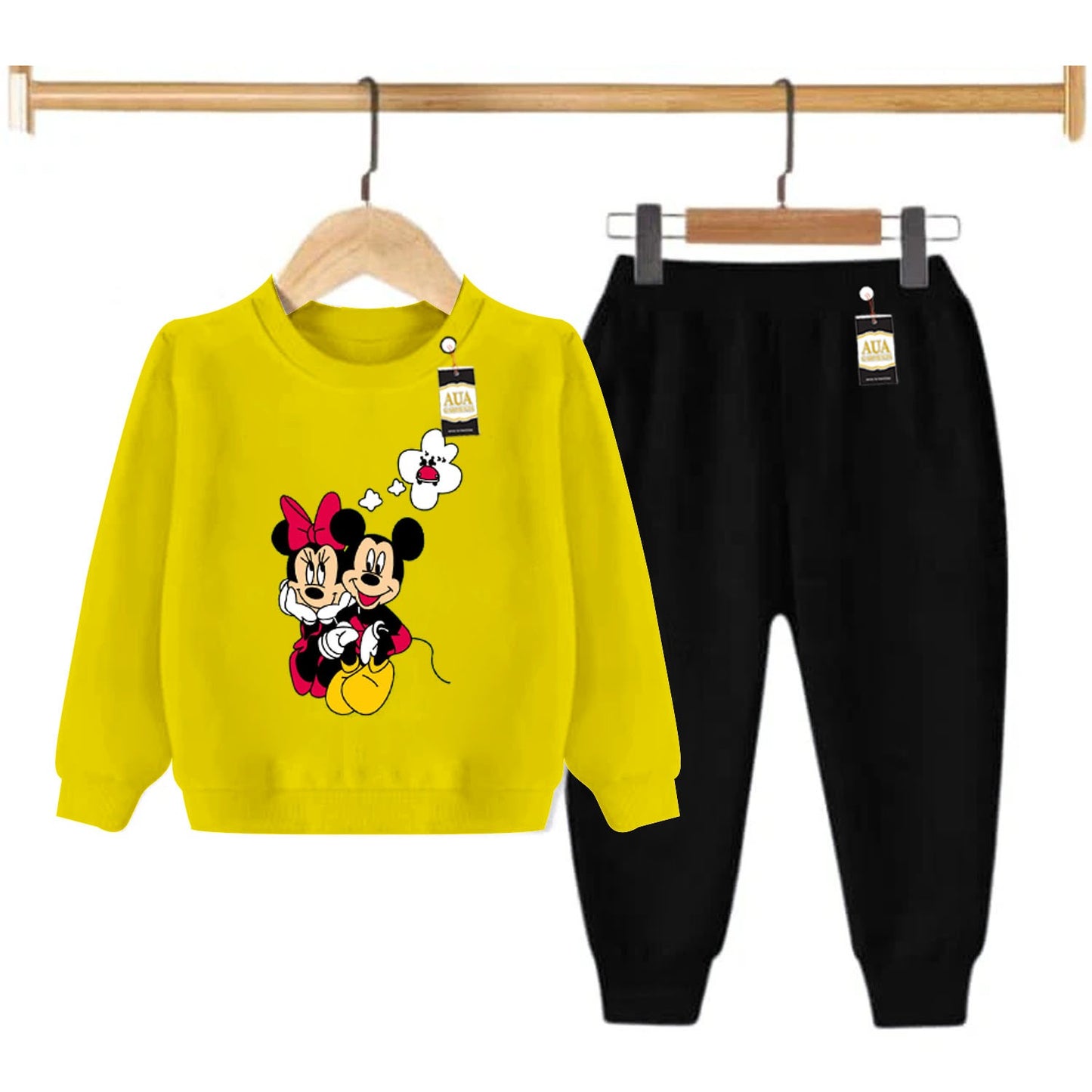 Yellow and Black (Micky Mouse) Printed Kids Tracksuit for Winter By Aua Garments