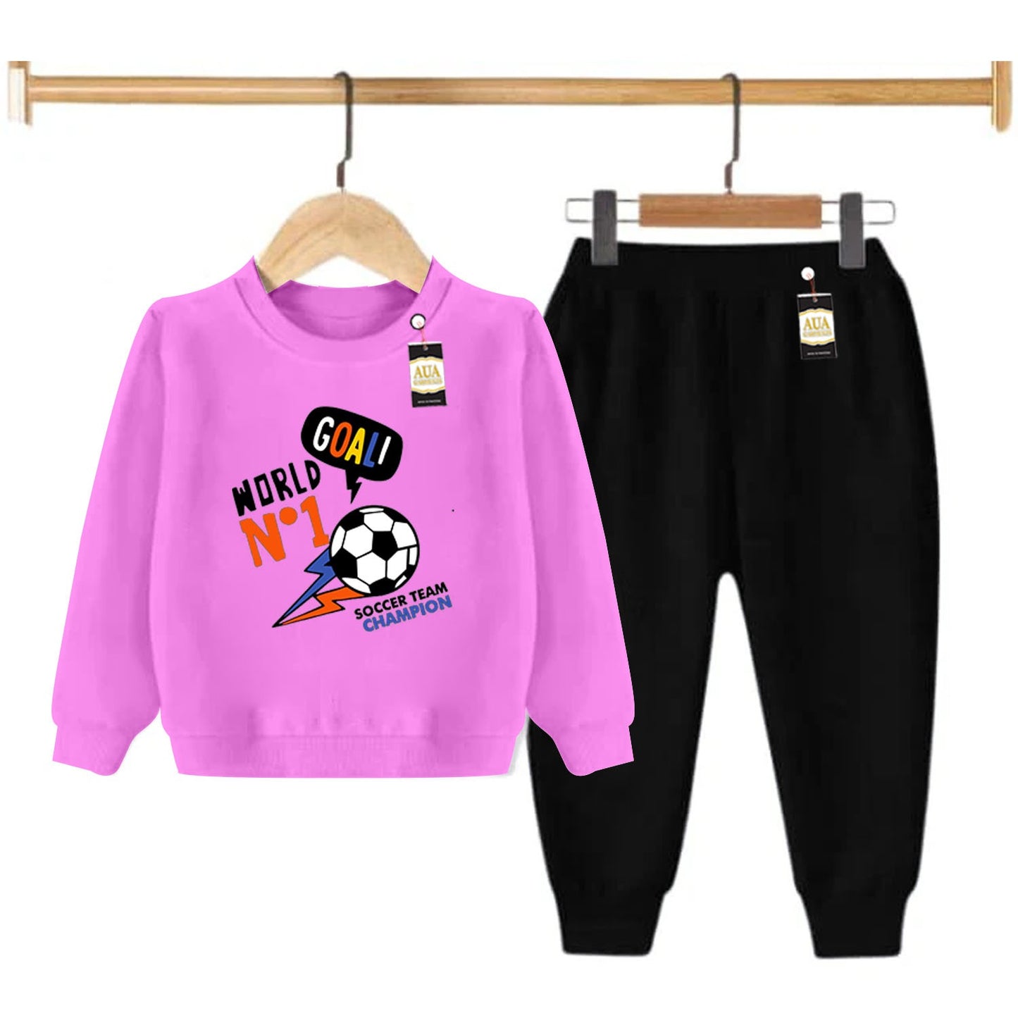 Pink and Black (goal no 1 ) Printed Kids Tracksuit for Winter By Aua Garments