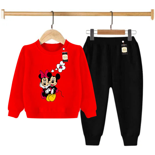 Red and Black (Micky Mouse) Printed Kids Tracksuit for Winter By Aua Garments