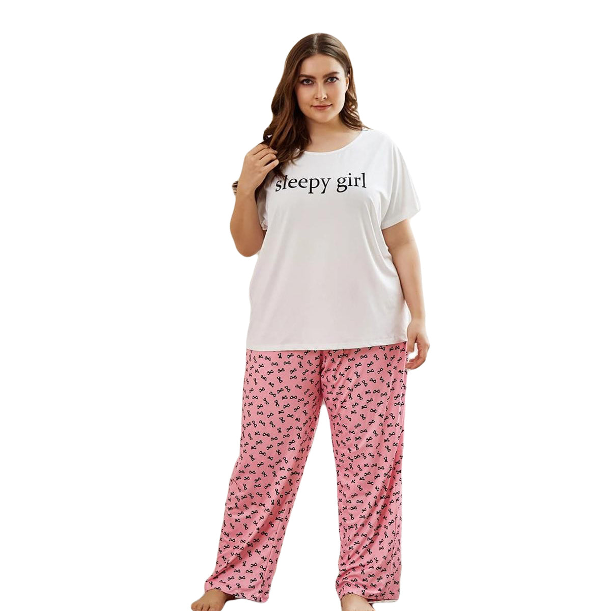 White Colour Sleepy Girl Design Printed Stylish Half Sleeves T-Shirt and Pajama Sexy Ladies Night Suit Sleep Wear Ladies Sexy Nighty